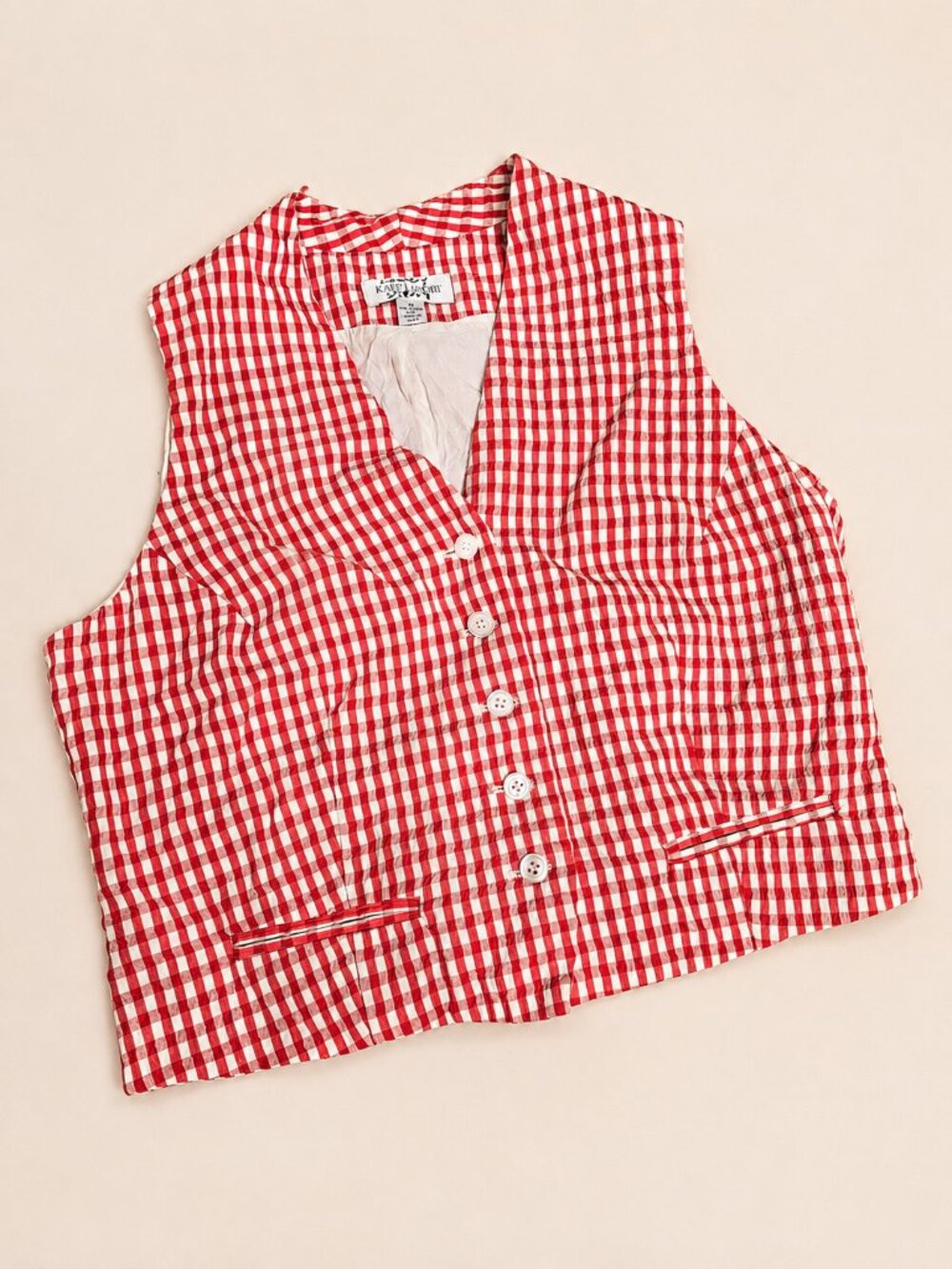 Kate Landry Red White Lined Vest Sz 8